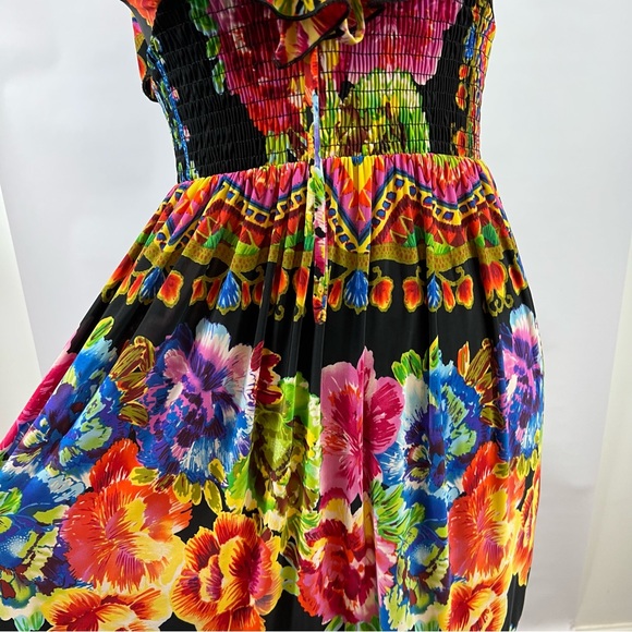 XXI Open Multi-color Floral Ruffle Boho Hawaiian Dress Size Small - Picture 4 of 11